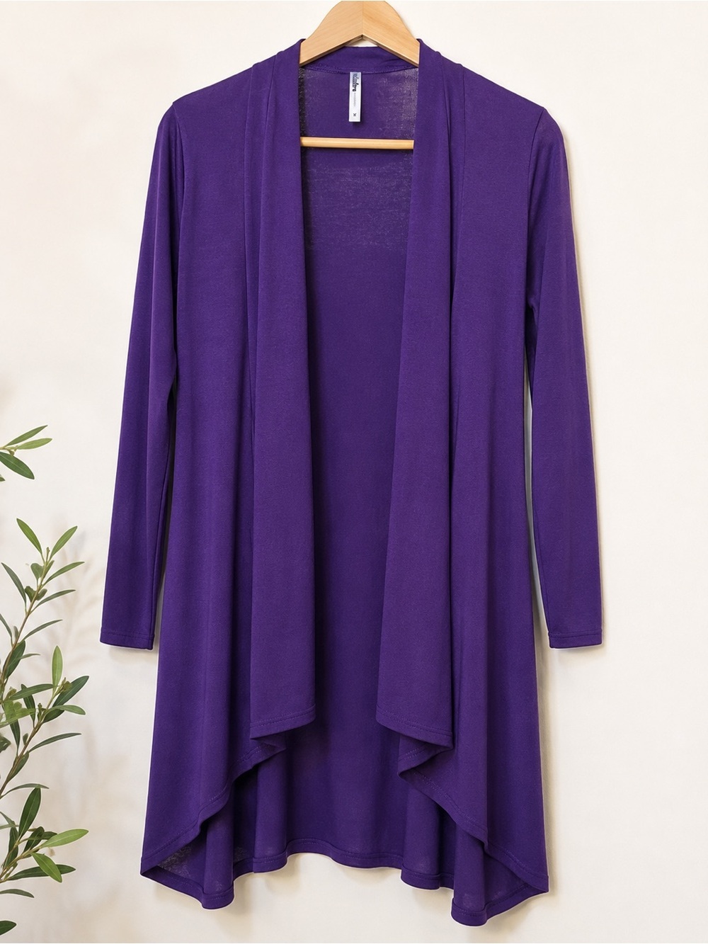 Azules Purple Draped Open Front Cardigan XL Lightweight Long Sleeve Layering - Picture 2 of 7